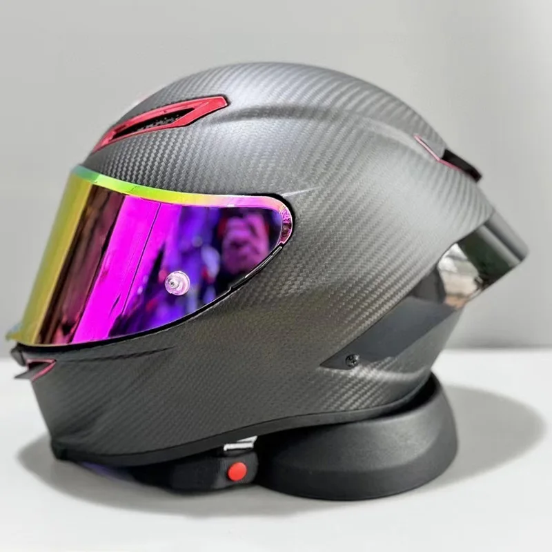 Carbon Fiber Material Matte Grey Red Helmet Unisex Riding Full Face Motorcycle Helmet Motocross Big Spoiler Helmet DOT Approved