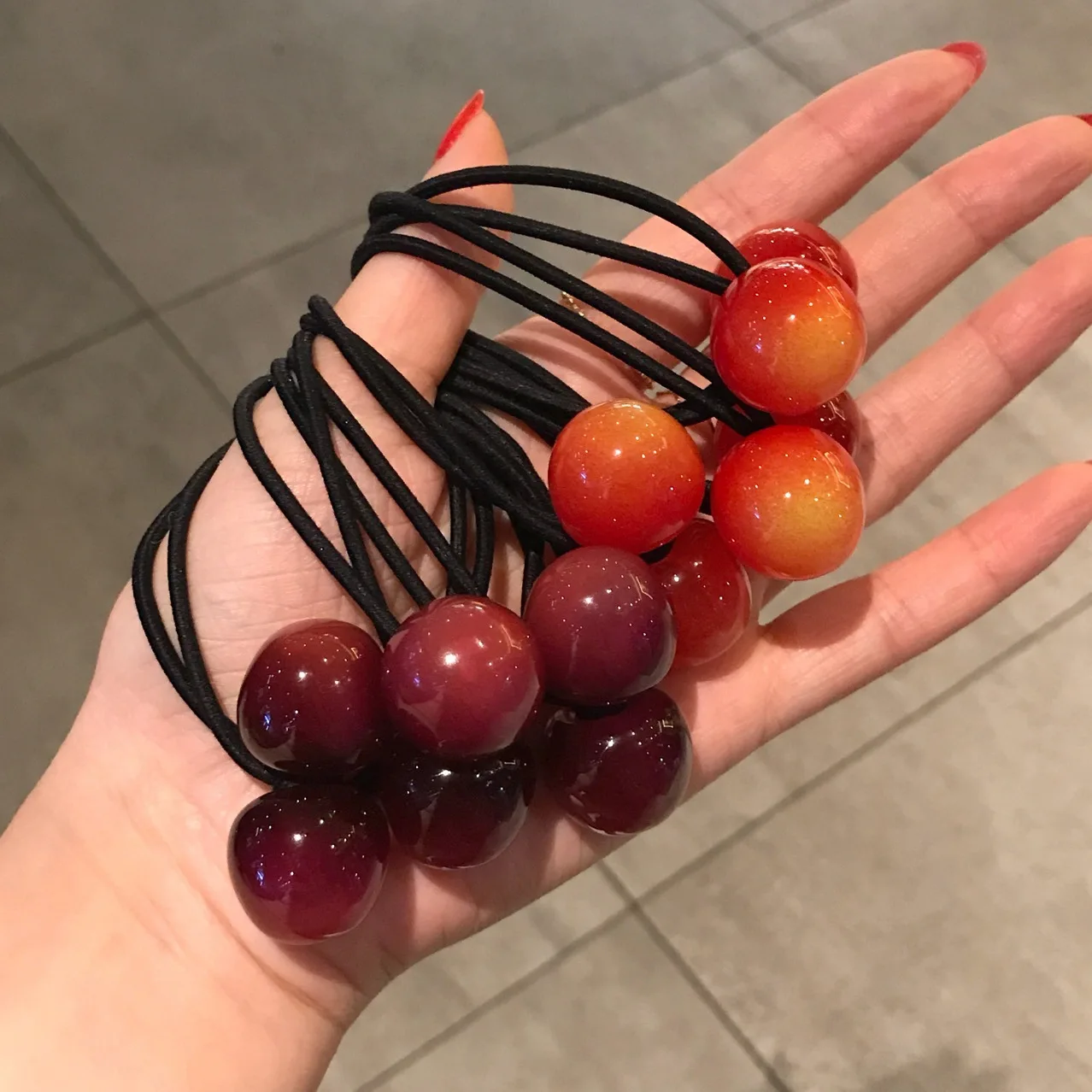 Latest Sweet Fruits Cute Red Cherry Girl Hair Rope Elastic Hair Band Rubber Band Ponytail Holder Children Birthday Gift Hair Tie