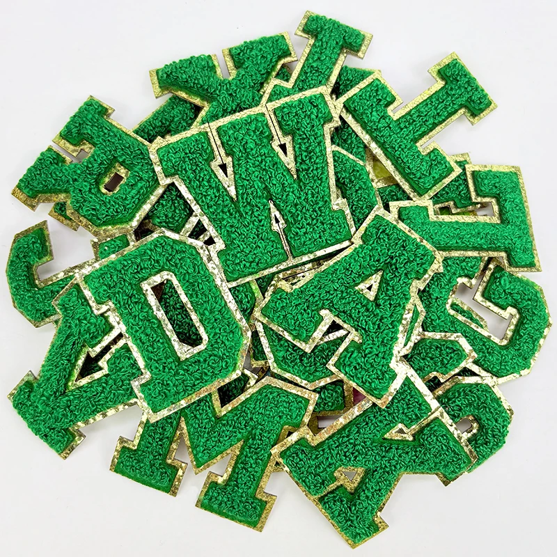 Patch autocollant lettres vertes, serviette Alphabet, patchs en Chenille brodés pour vêtements, sac, veste, accessoires appliqués