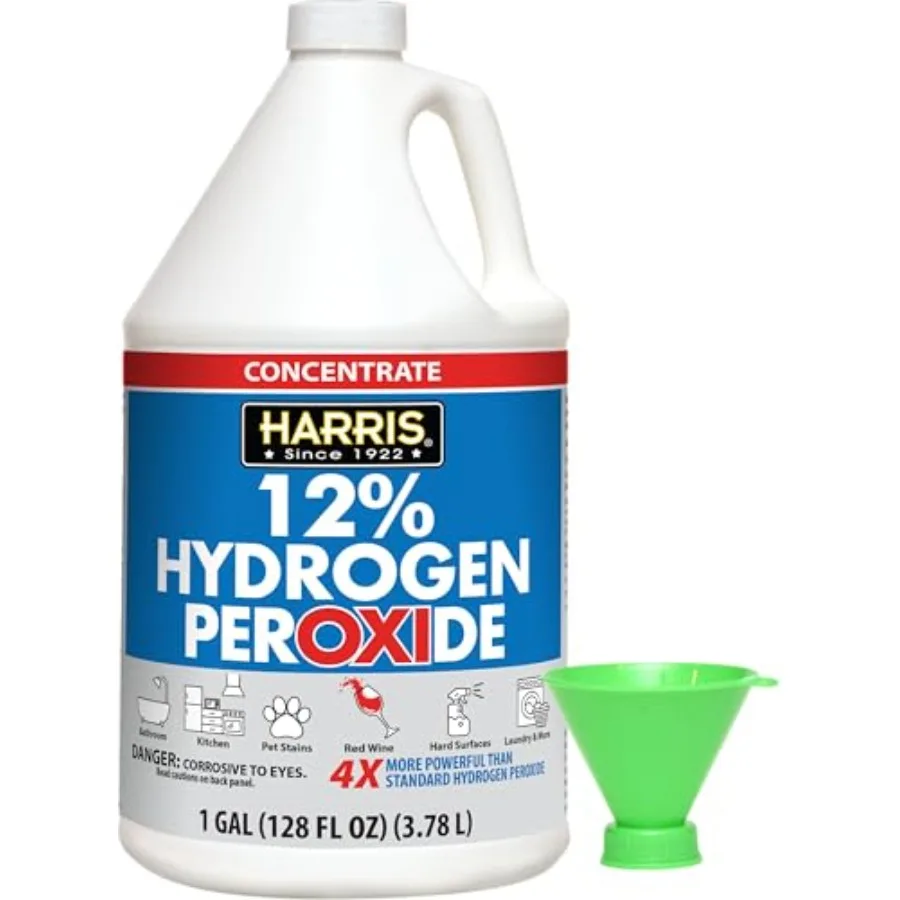 

12% Concentrated Hydrogen Peroxide, 128oz, for Kitchen, Bath, Laundry, Home and Garden with Easy Fill Funnel