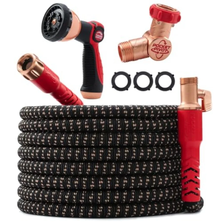 

100 FT Copper Head Expandable Garden Hose with Pocket Pivot No Tangles AS SEEN ON TV 360° Swivel Tri-Tex Tubing Force Field Jac