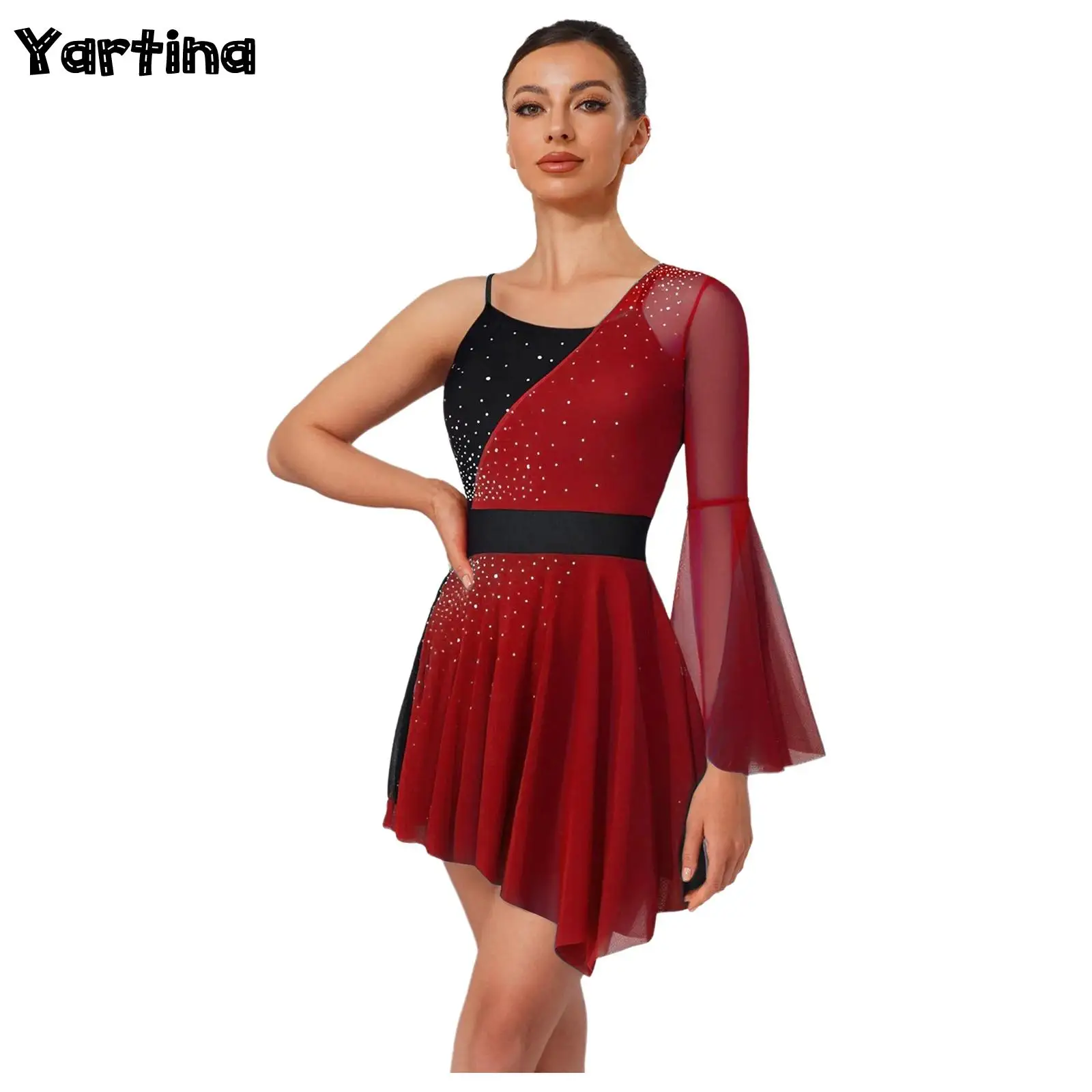 

Womens Shiny Gymnatics Leotards Active Figure Skating Dress Costume Ballet Tutu Modern Contemporary Dance Performance Dresses