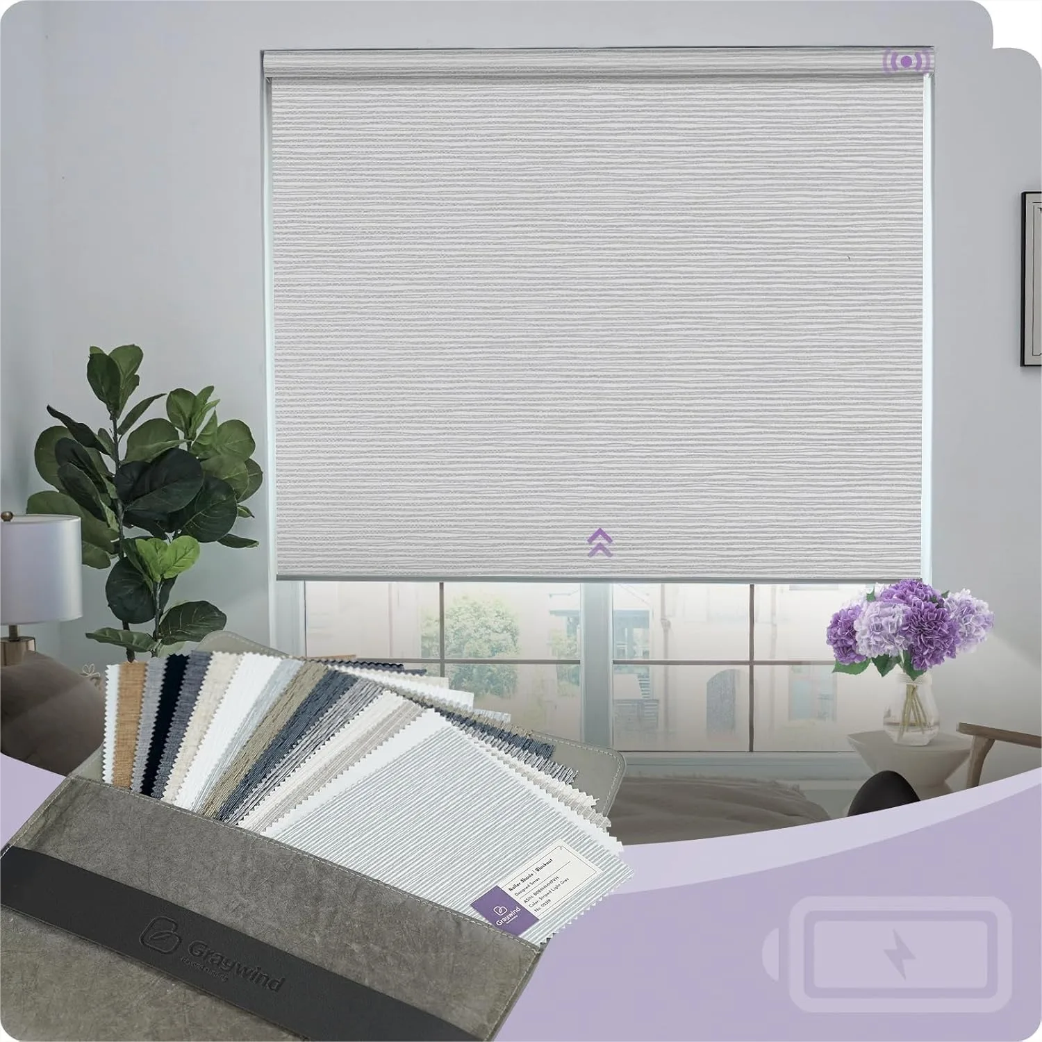 Blackout Roller Shades Window Blinds Cordless for Home and Office, Waterproof Fabric Samples with Measuring Guide