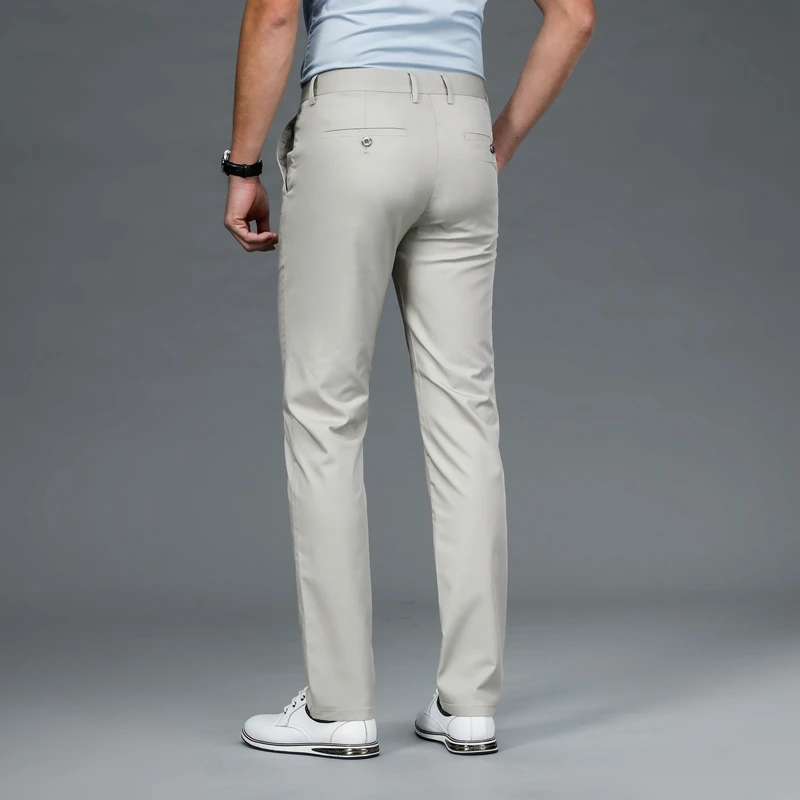 Pantalones informales de verano para hombre, pantalón fino, recto, elástico, antiarrugas, sencillo, a la moda, para oficina y negocios, traje Formal, 2024