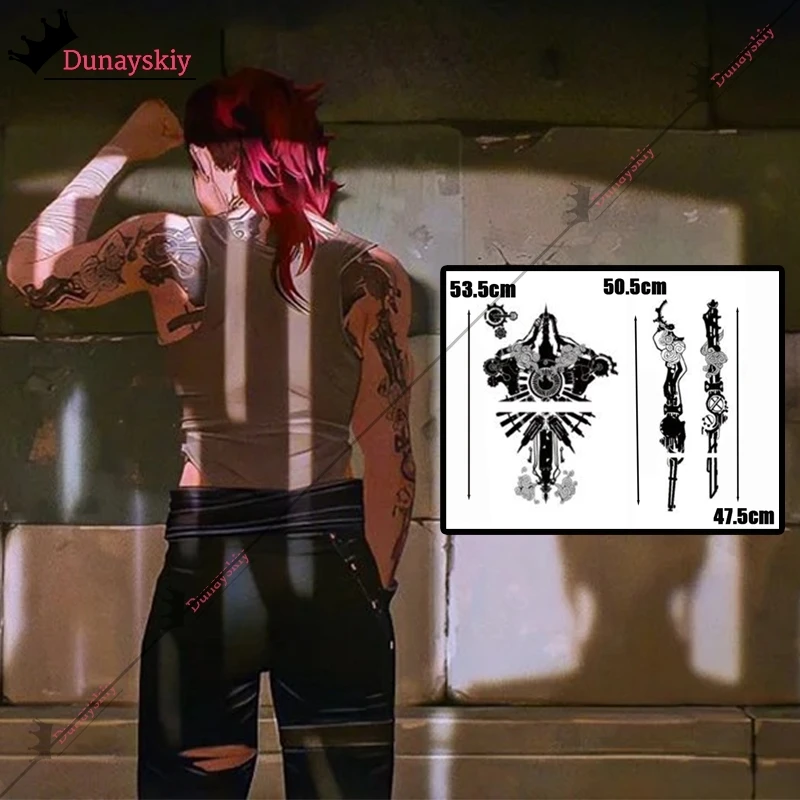 Game LoL Arcane 2 Vi Cosplay Costume Dorsal Tattoo Sticker 47-53CM Waterproof Tatoos  Arcane VI Role-playing Decals Accessory image 3