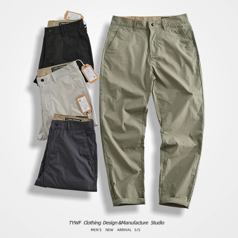 

Мужские летние тонкие повседневные прямые рабочие брюки, дышащие, легкие, эластичные, из смеси хлопка, брюки-карго