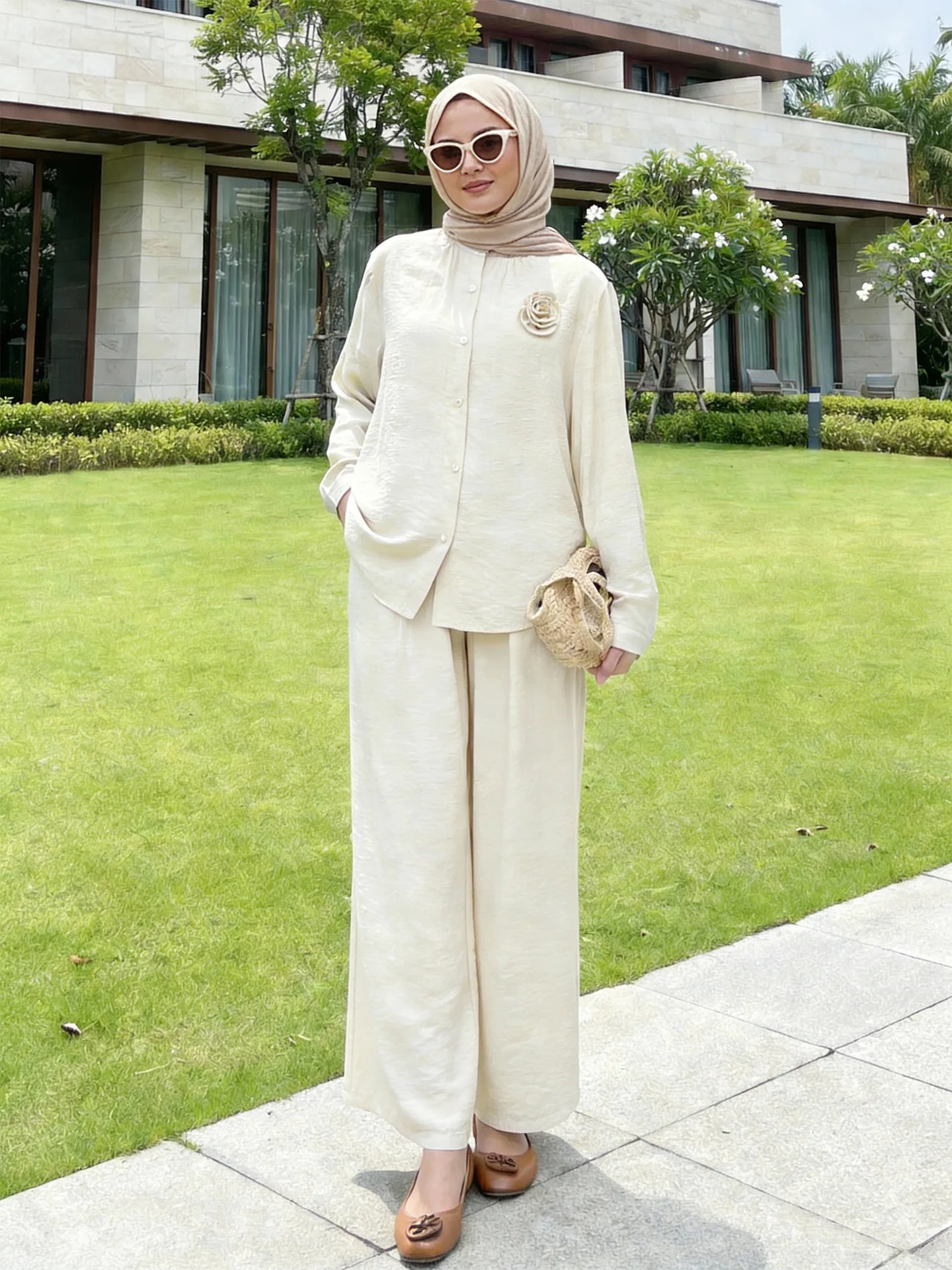 

Дубайский комплект из 2 предметов, топы с широкими брюками, скромный мусульманский комплект, абайи, женский исламский халат, кафтан Marocain Femme Musulmane Kaftan, наряды