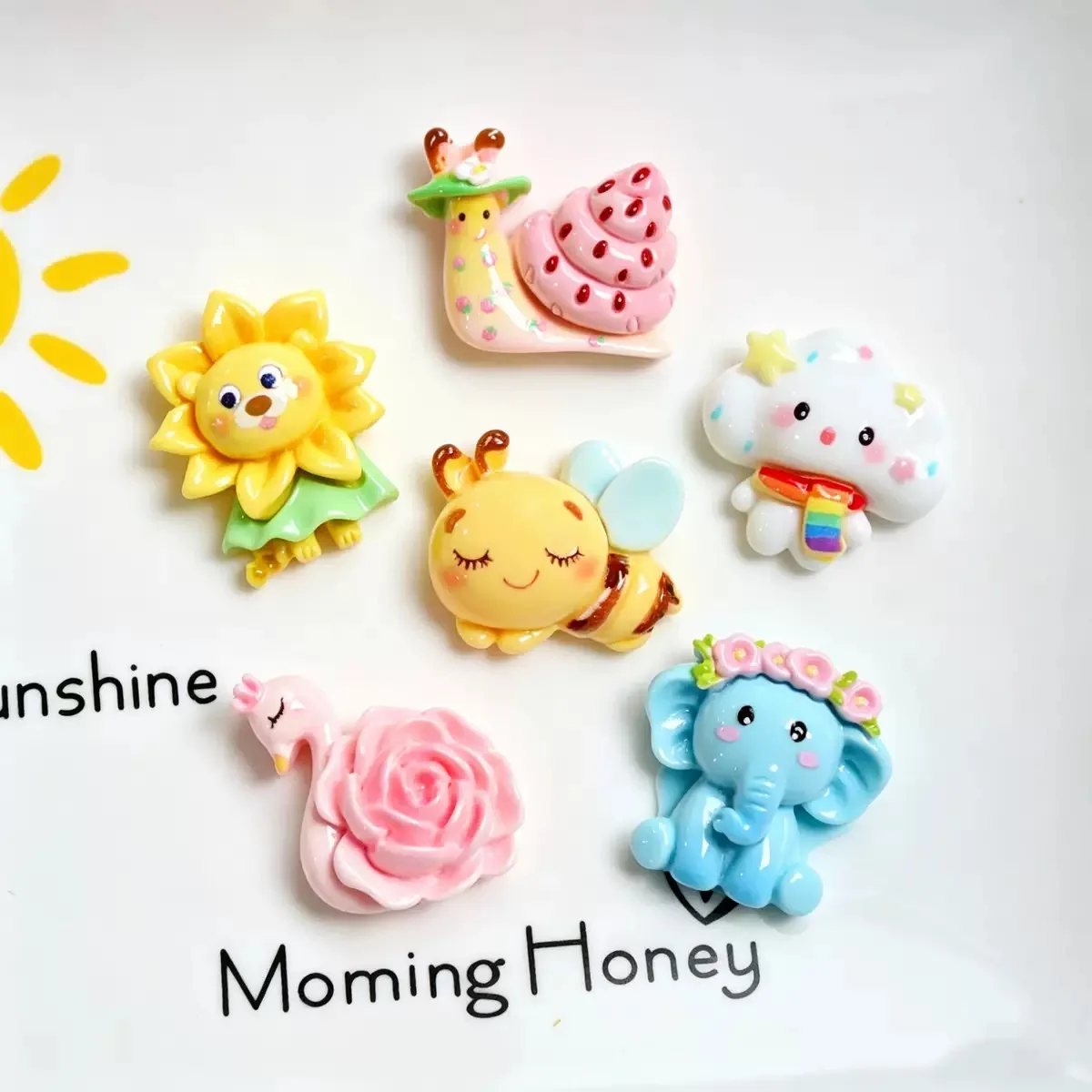 5pcs Kawaii Cartoon Pink Swan Strawberry Snail Sunflower Lion Rainbow Clouds Sleepy Bees Wreath Elephant Junk Phone Case Charms