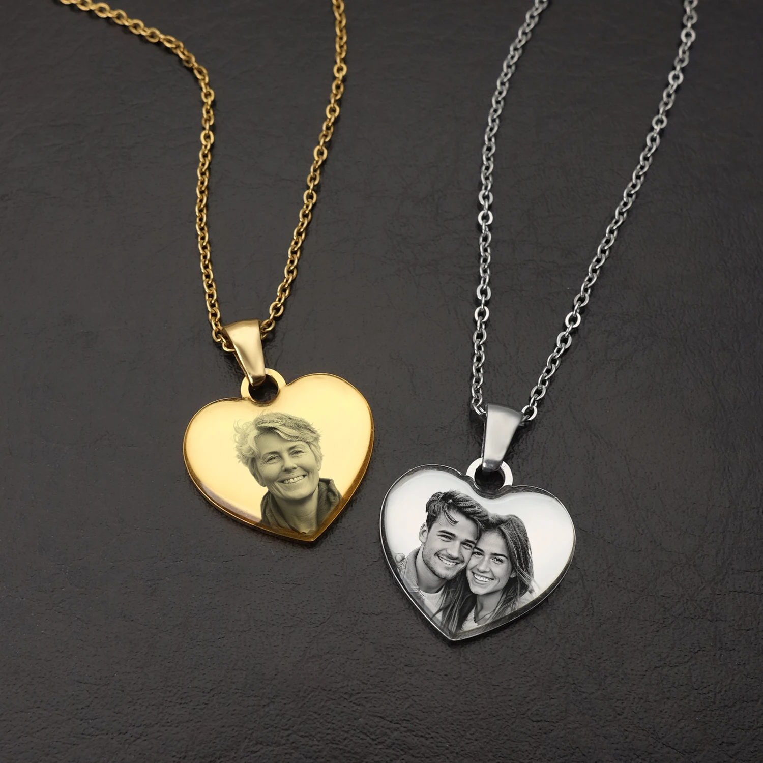

Personalized Heart Necklace Engraved Photo Necklace Customized Heart Pendant Chain Necklace Jewelry For Women Anniversary Gift