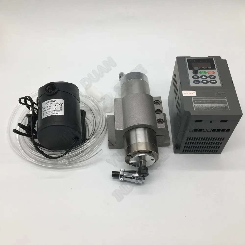 800W 24000RPM 65MM ER11 Water Cooled 4Bearings AC Spindle Motor+ 1.5KW 1PH 220V VFD for CNC Engraving Carving Router Woodworking