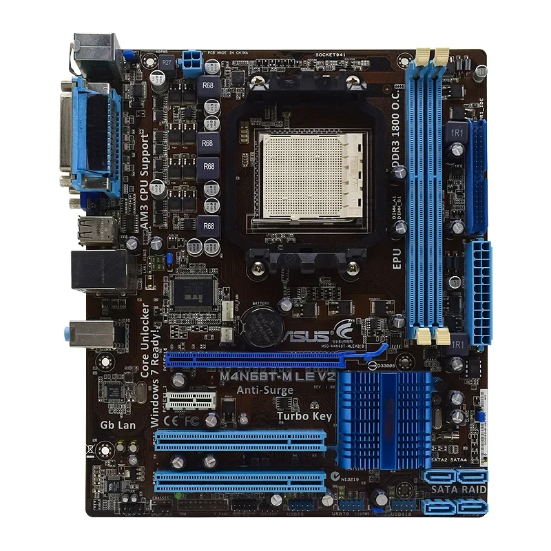 Материнская плата ASUS M4N68T-M LE V2, разъем AM3 NVIDIA GeForce 7025 DDR3, 16 ГБ, 1 × PCI-E X16, поддержка USB2.0, процессор Athlon IIX2 250