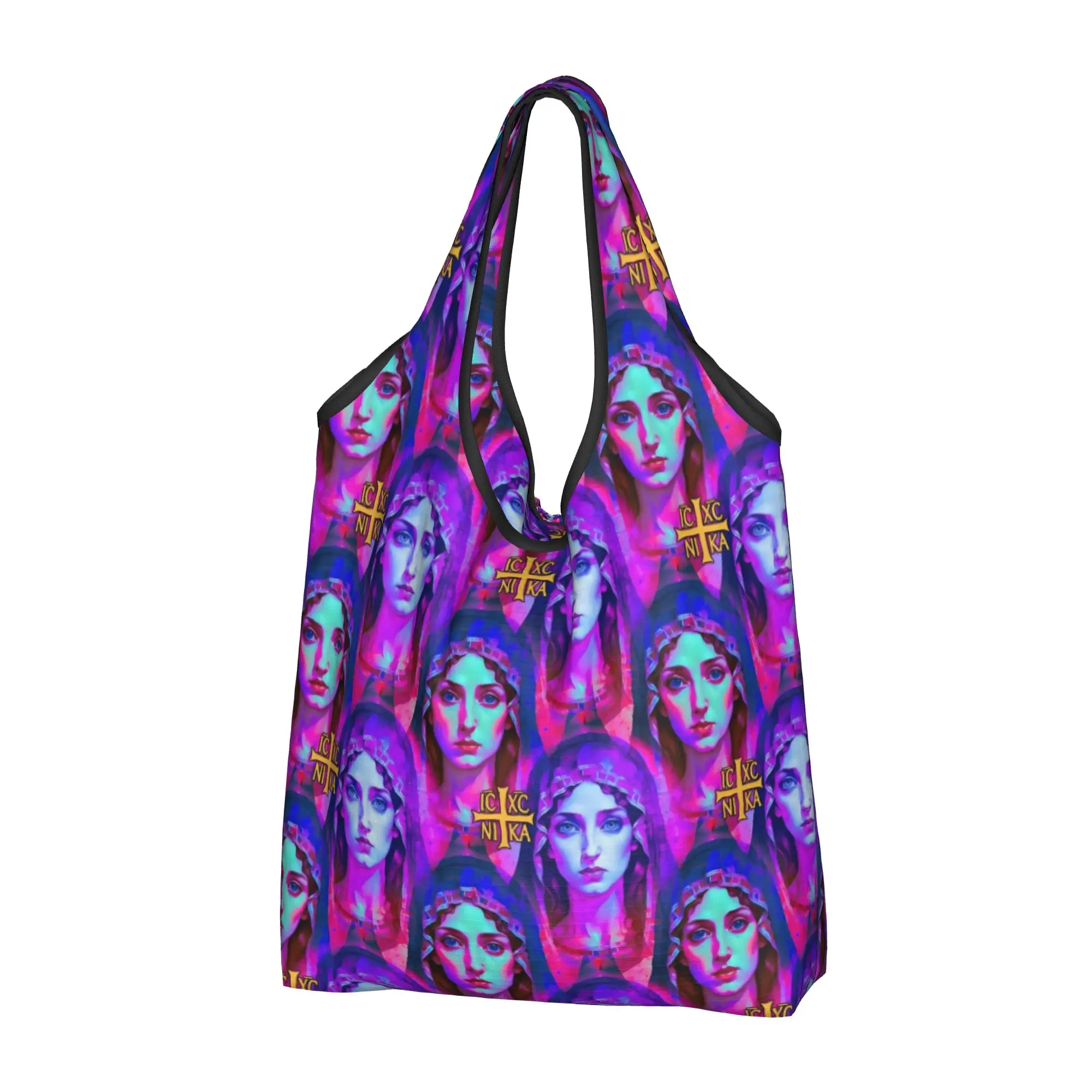 Sac de courses et fourre-tout portable avec motif Croix Christogramme, motif Divine Mère Grâce et Compassion, pour le recyclage, IC XC NI KA
