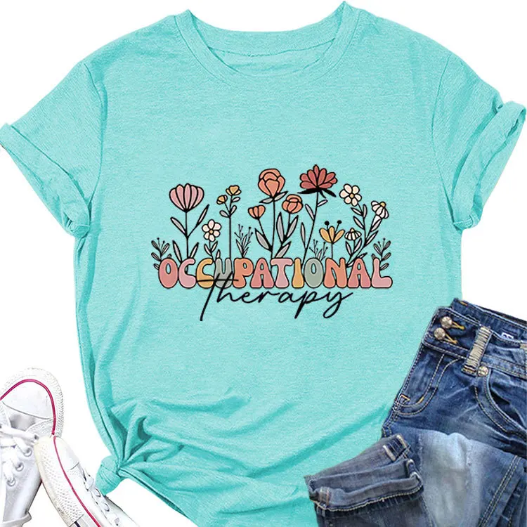 Summer leisure round neck T-shirt OCCUPATIONAL THERAPY printing new short sleeve loose top