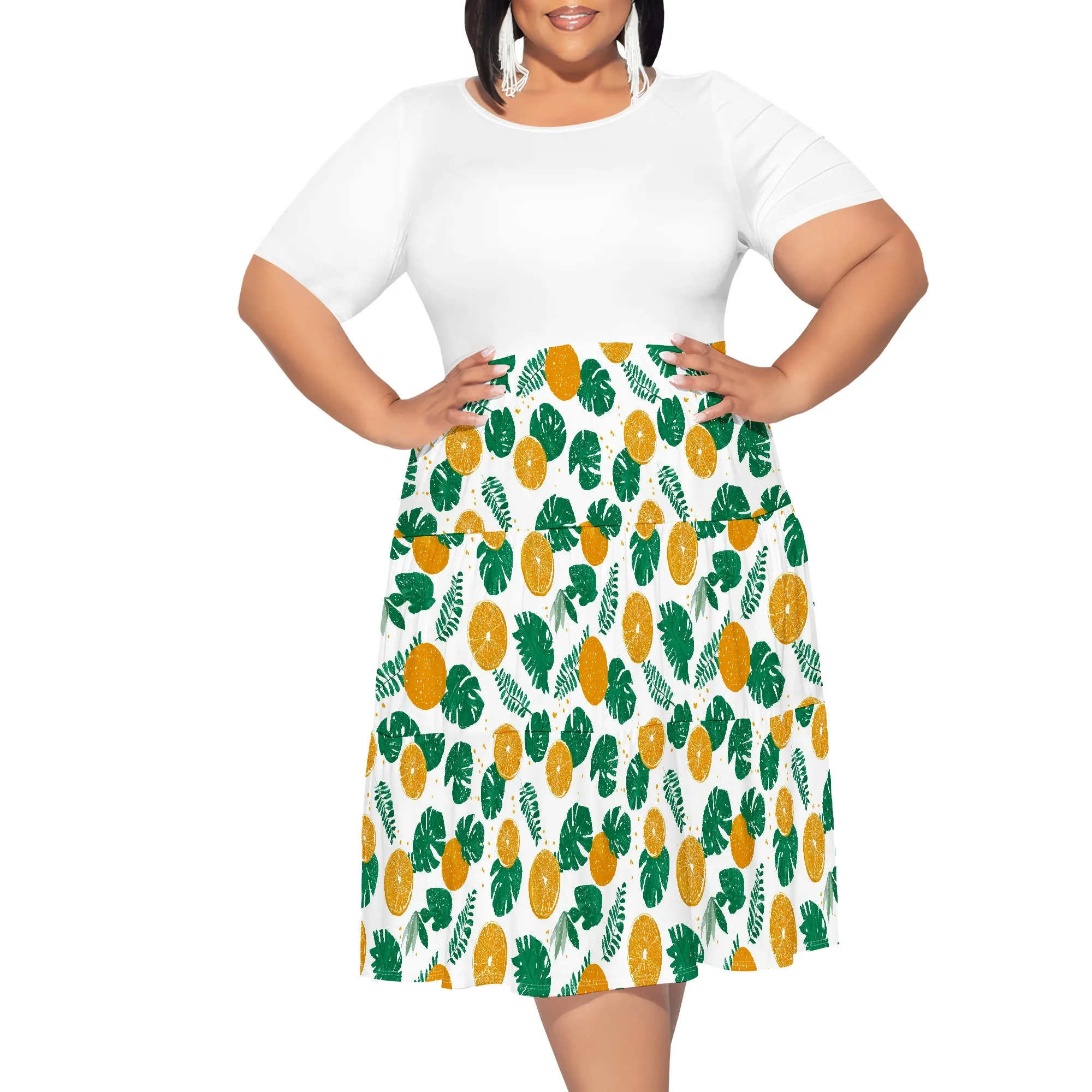 

Womens Plus Size Summer Dress 2025 Casual Short Sleeve Empire Waist Loose Fit Swing T-Shirt Dress with Pockets