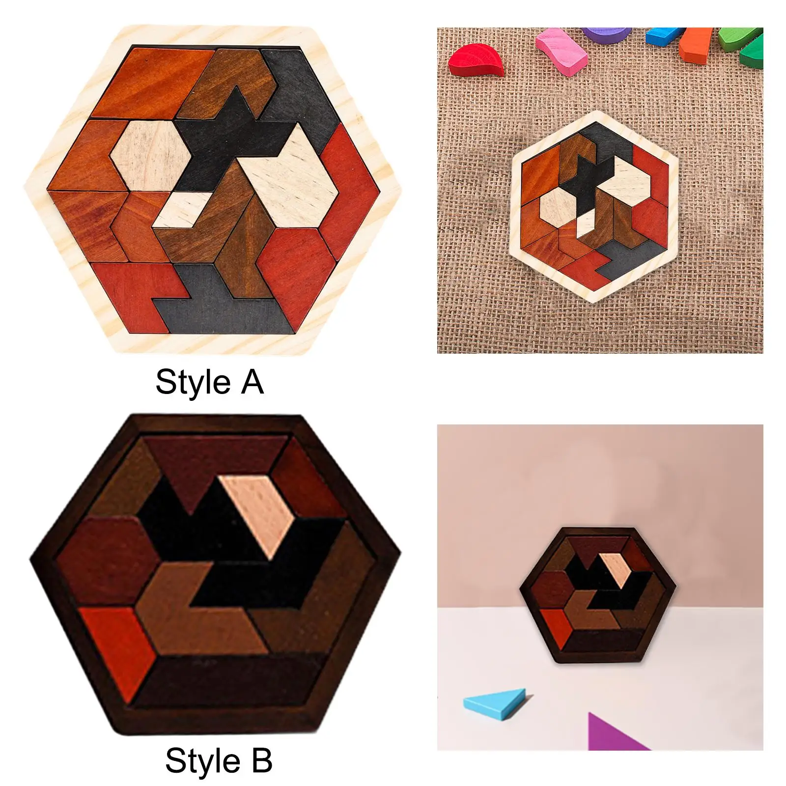 Wooden Tangram Puzzle Montessori Toy Fun Color Perception Travel Game Logical Game for Boys Girls Children Kids Adults Preschool