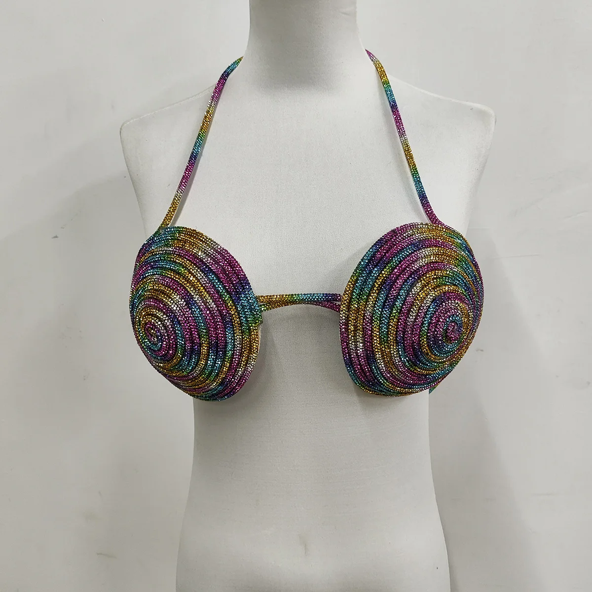 Luxo Brilhante Stripe Rope Cropped Top Bra para Mulheres, Moda Sexy Underwear, Pedra Bikini, Boate Body Outfit, Acessórios de vestido