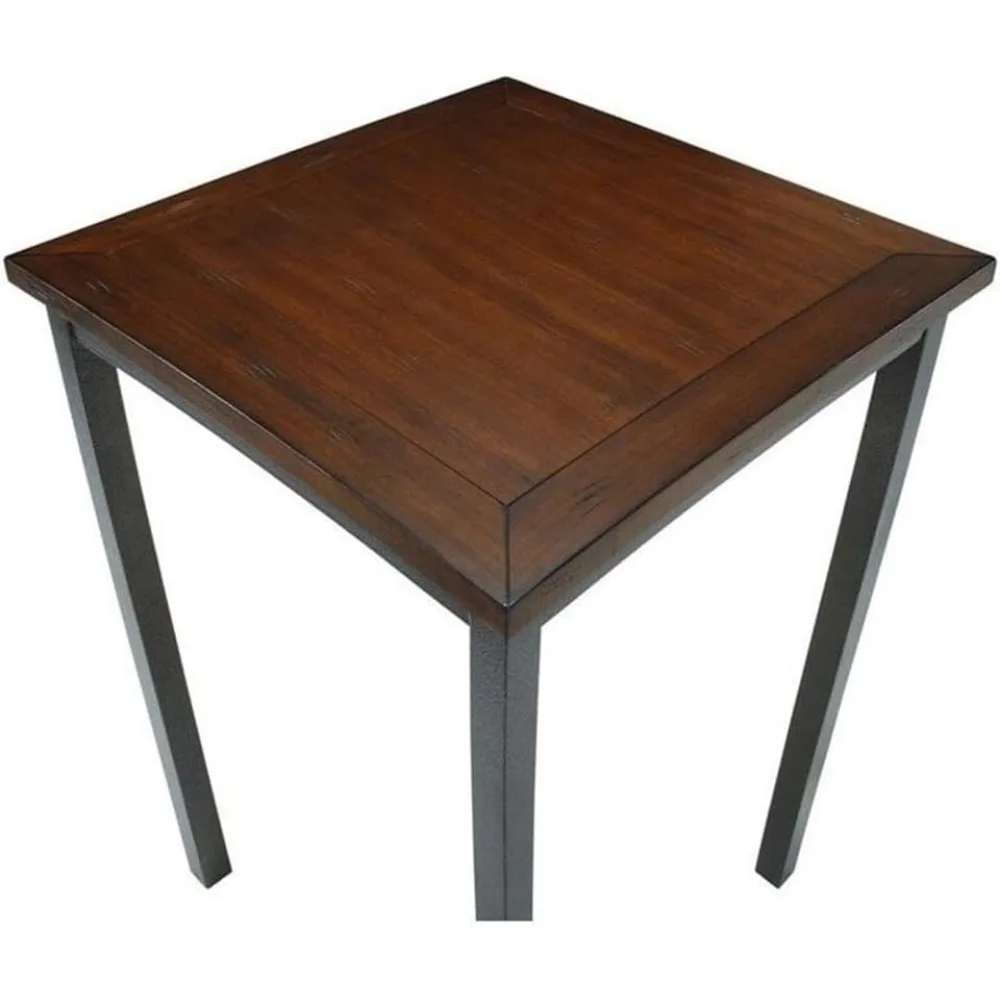 Square Pub Table for Bar & Kitchen, Metal Look Finished Frame in Chestnut