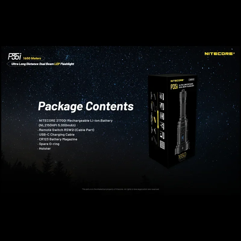 Imagem -06 - Nitecore P35i Longo Alcance Lep Lanterna 1650 Metro 3000 Lumens Usb-c Recarregável Tocha Luz Ponto Inundação Luzes Rsw2i Remoto