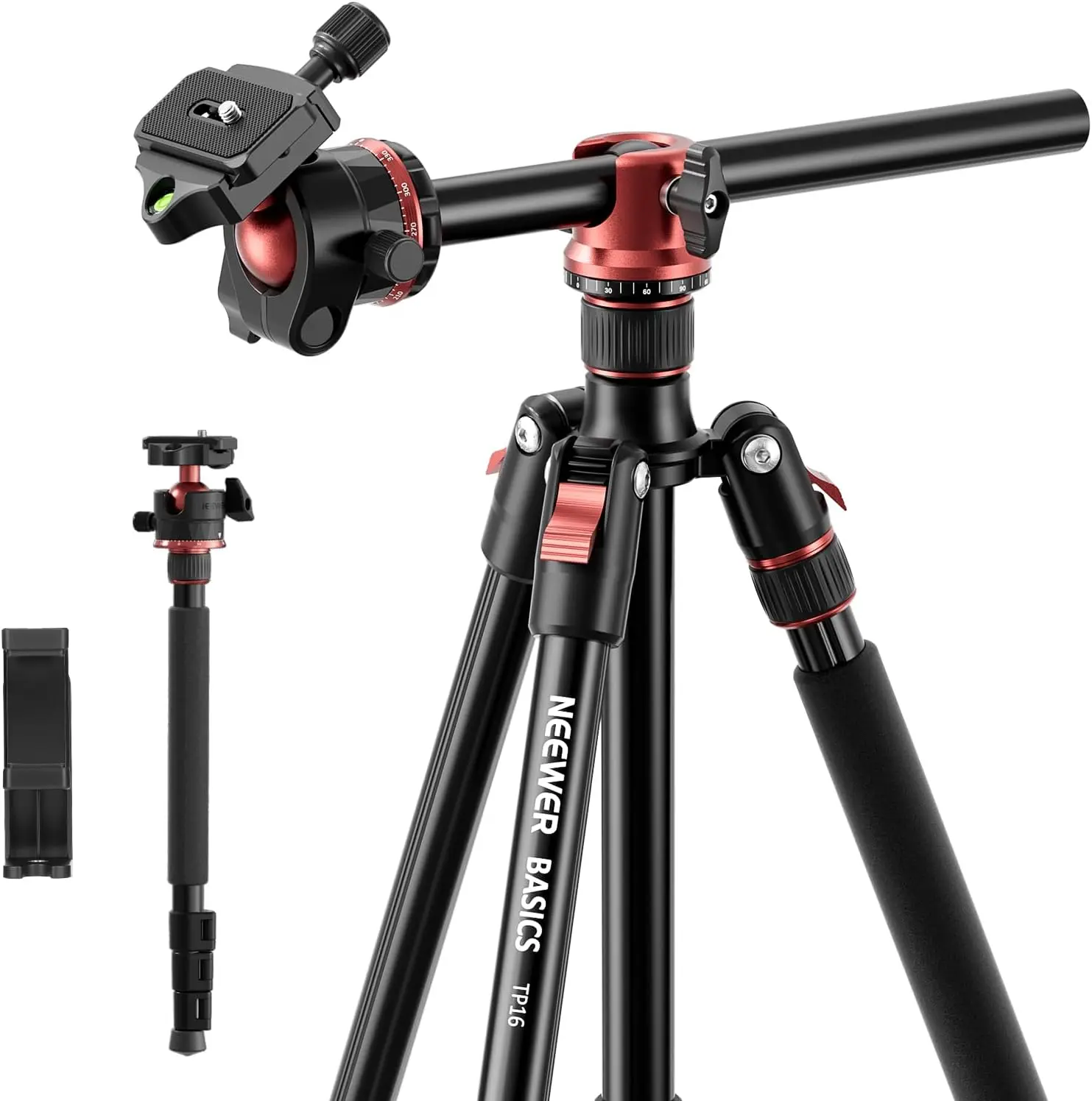 NEEWER NEEWER TP16 70.9" Camera Tripod Monopod 2 in 1 Aluminum Alloy Photo Video Stand with Center Column & 360° Ball Head, Quick Release Plate, Overhead DSLR Cell Phone Holder, Max Load 17.6lbs/8kg for iPhone Travel Vlog Recording - Aliexpress Deal