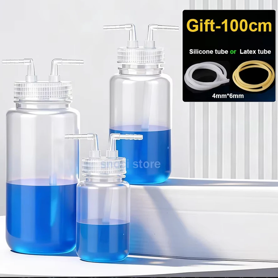 Plastic  Gas Wash Bottle with 100cm ４ｍｍx６ｍｍ Tube Gas Washing Bottles 125ml~1000ml  for labortory Dispensing Liquid，1Set/PK