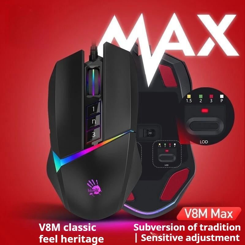 V8m Max Red Hand Ghost Game E-Sports Competition Mouse Stable Propert Durable Low Delay 8000 Dpi Excellent Feel Birthday Present