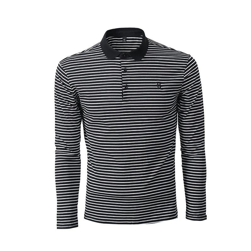 Spring and Autumn New Men\'s Long-sleeved T-shirt Lapel Striped Polo Shirt Men\'s Korean Version of The Stripes Casual Tops