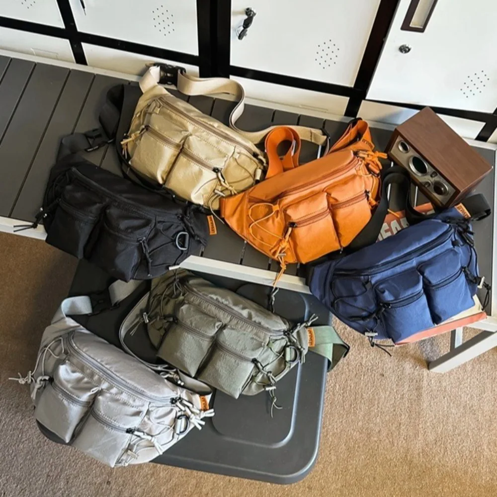 Męska saszetka biodrowa hip-hopowa nylonowa duża pojemność Y2k wielokieszeniowa torba na klatkę piersiową torba crossbody wielofunkcyjna sportowa nerka podróżna