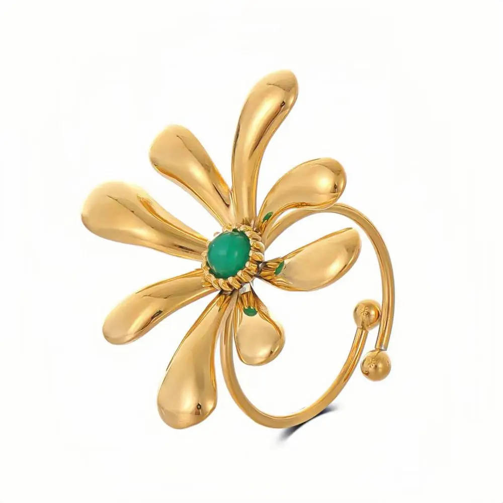 New colored natural stone ring, high-quality stainless steel, fashionable and exquisite for women, adjustable party gift