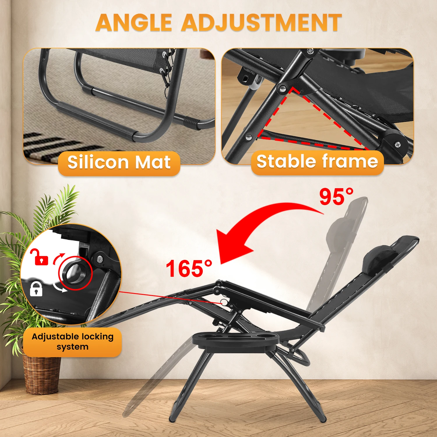 مجموعة كراسي بدون جاذبية مكونة من قطعتين، كراسي حديقة قابلة للطي مع حامل أكواب، مسند رأس مبطن للشاطئ، بجانب حمام السباحة، الفناء، والتخييم #2