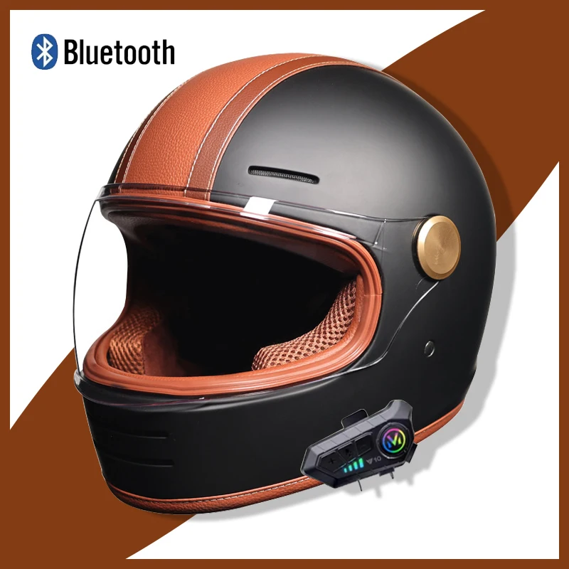 

Полнолицевой ретро-шлем с Bluetooth — сертифицированное DOT внедорожное снаряжение, прочный дизайн унисекс