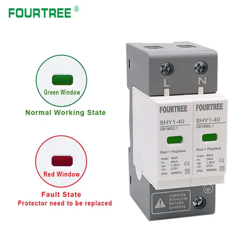 Imagen 2 del producto Protección contra sobretensiones SPD AC 2P, 20 〜 40KA 30KA 〜 60KA, Protector contra rayos para el hogar, dispositivo descargador de bajo voltaje 275V 385V carril Din