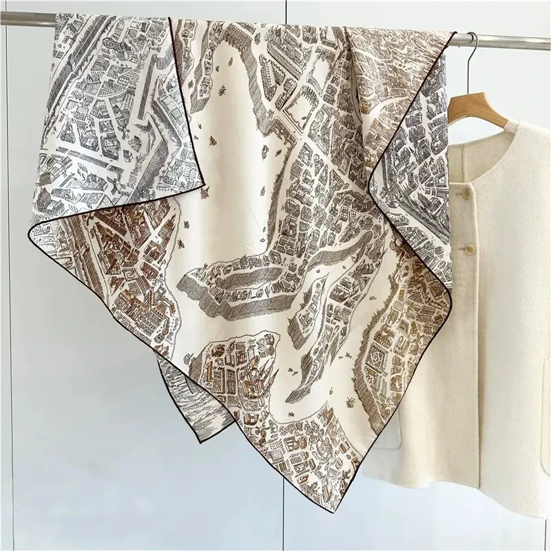 

Fashion Design Print Big Square Silk Wool Shawl Brand Women Double Side Print Big Bandana