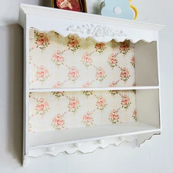 French Countryside White MDF Floral Decals Wood Wall Shelf with Hooks