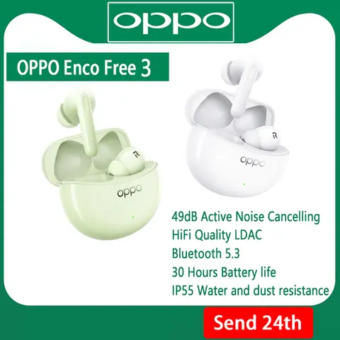 Original OPPO Enco Free 3 TWS Wirelss Bluetooth Earphone 49dB Active Noise Cancelling HiFi Quality LDAC Bluetooth 5.3
