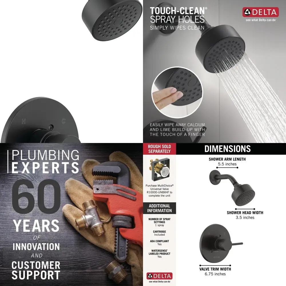 طقم صنبور دش من سلسلة 14 باللون الأسود غير اللامع مع مقبض ومجموعة حواف الصمام (الصمام غير متضمن) T14259-BL #1