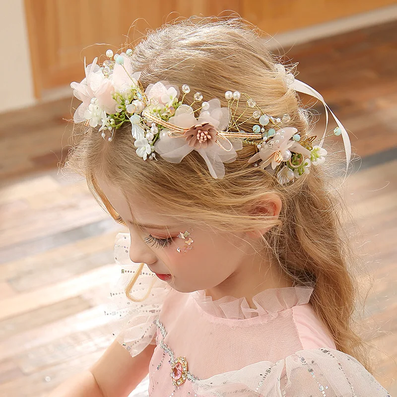 Princess Flower Headpiece Bridal Hair Accessories Flower Girls Headband Vine For Communion Wedding Birthday Party Photograph