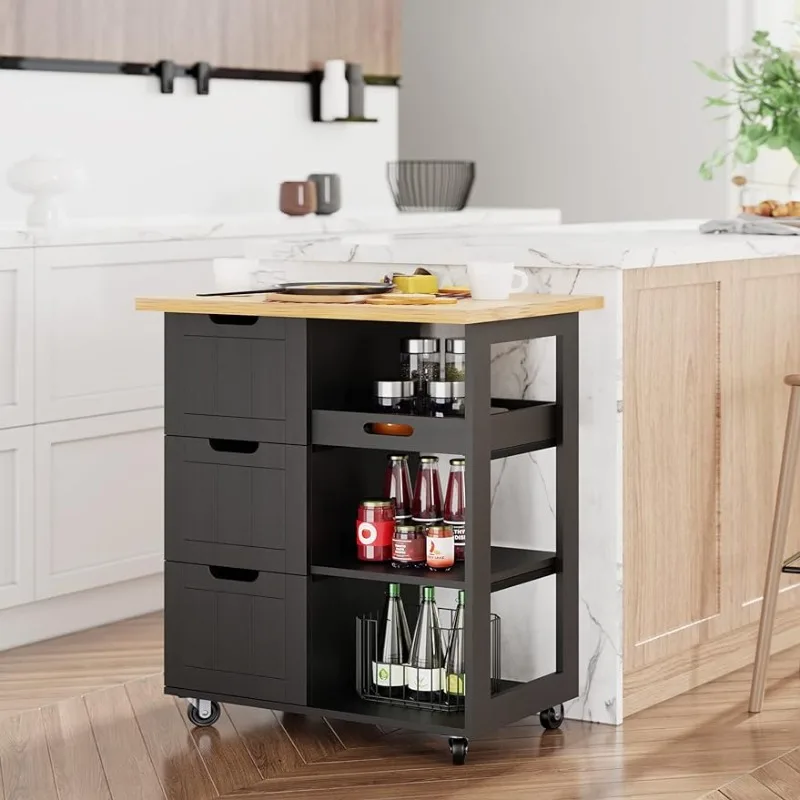 Shintenchi Kitchen Island Cart with Storage,Rolling Kitchen Island Storage Cabinet,Side Table on Wheels with Worktop