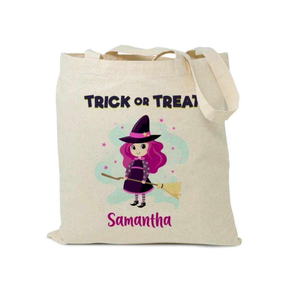 حقيبة حمل الهالوين المخصصة، حقيبة خدعة أو علاج ذات اسم مخصص