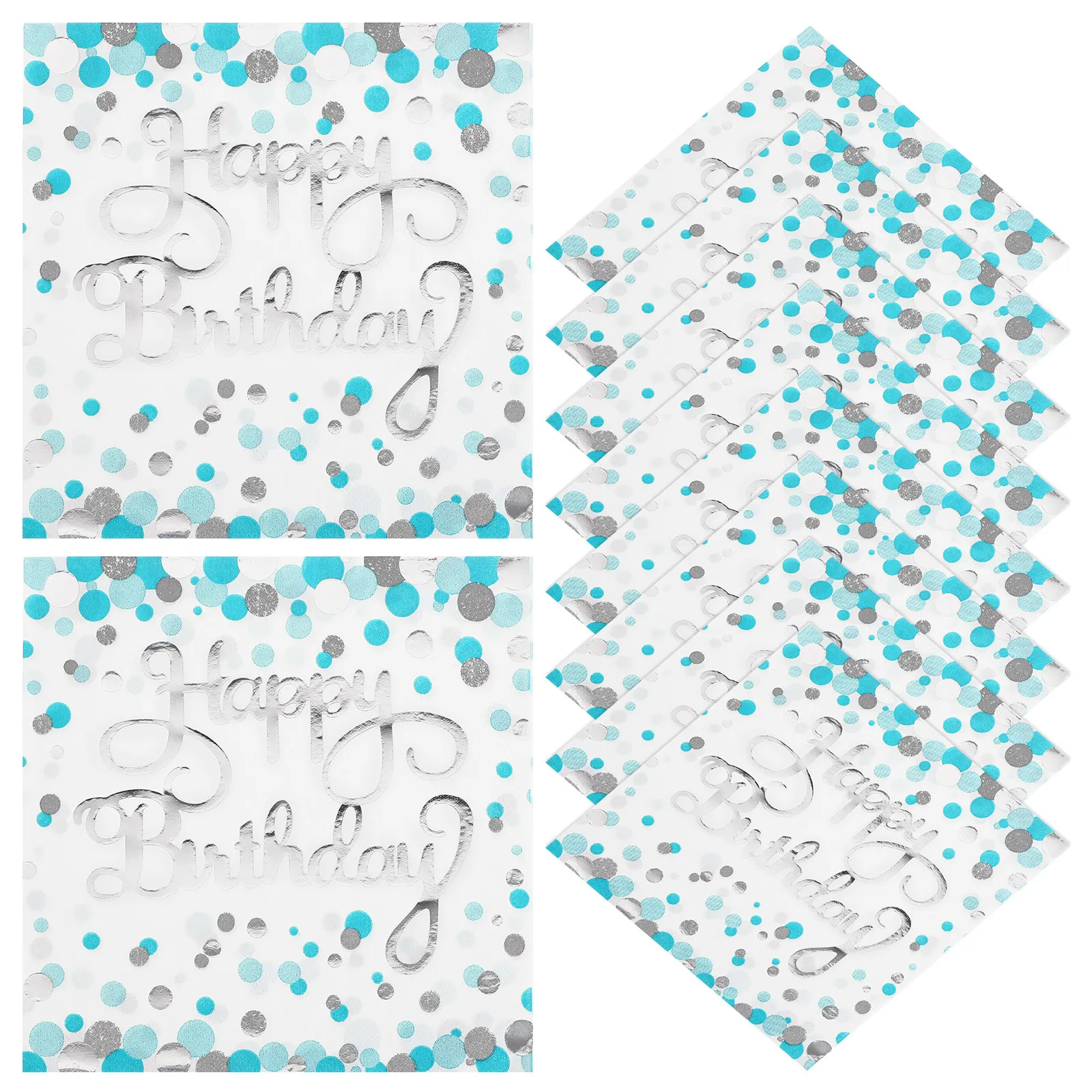 40pcs Blue Polka Dot Disposable Cocktail Napkins – Stylish Silver-Trimmed Party Napkins for Birthday, Wedding & Table Decor