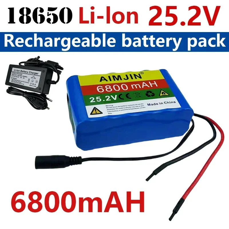 

18650 Lithium 6S2P Battery Pack 25.2V 6800mAh with BMS for Electric Motorcycle 24V Camping Equipment+optional Plug