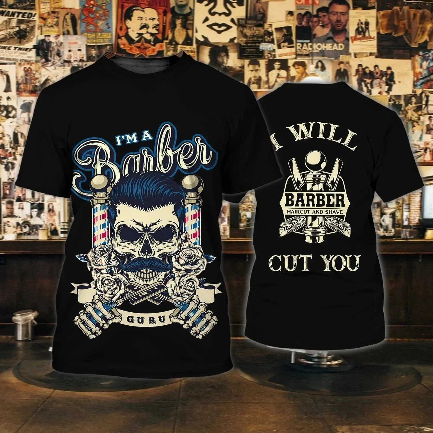 Camisa de Barbería para hombre, camisetas con estampado 3D, ropa personalizada con cuello redondo, Tops de manga corta baratos de gran tamaño, ropa