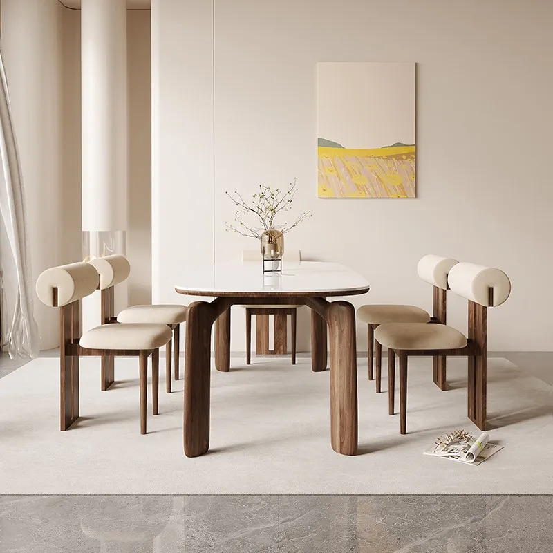 Nordic Light Luxury Style Furniture Log Dining Table Rock Table Top Living Room Decoration High-End Restaurant Dining Chair Set