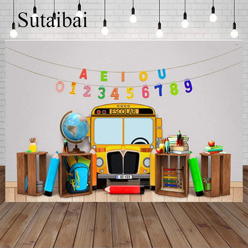 

School Bus Yellow Wheels Bus Kindergarten Freedom Custom Birthday Backdrop Background Decoration Photo Banner Surprise Party