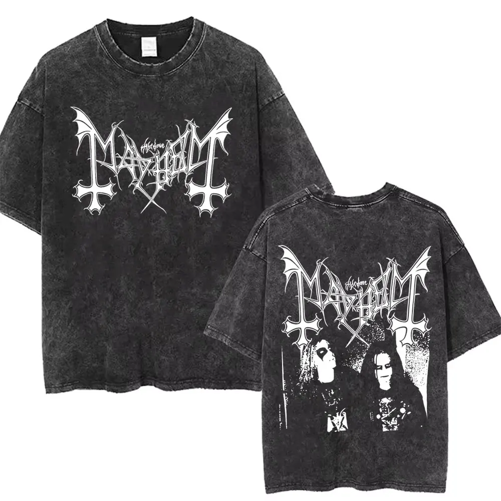 Washed Vintage Mayhem Live in Jessheim Tshirt Men Women Death Black Metal Rock Band T-shirts Tops Male Gothic Oversized T Shirts