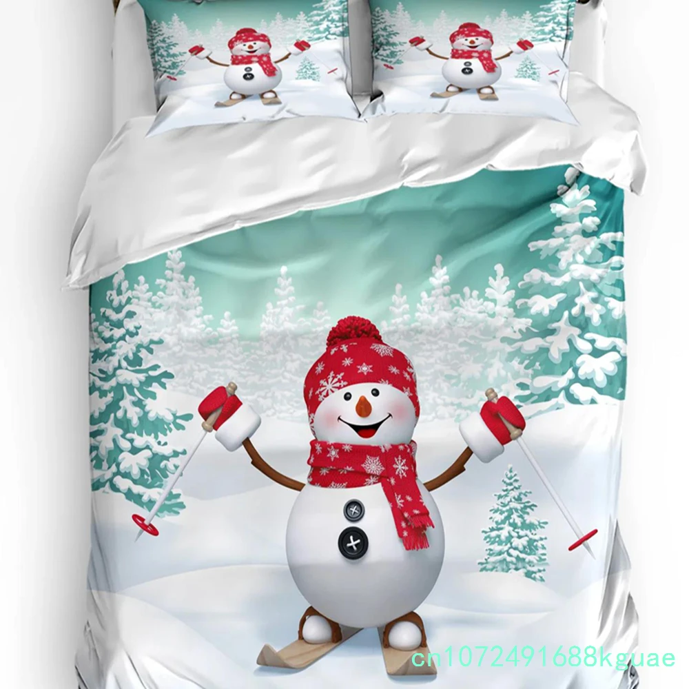 Christmas Tree Wreath Gifts Fireplace 3pcs Bedding Set For Bedroom Double Bed Home Textile Duvet Cover Quilt Cover Pillowcase