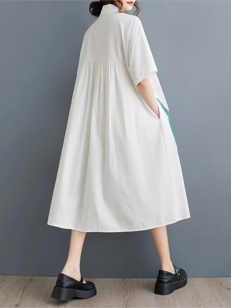 Oversized verão camisa vestido feminino impressão moda casual solto senhoras vestidos de manga curta mulher camisas longas vestido