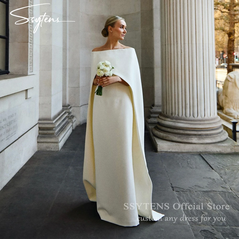 

SSYTENS Customized Elegant Wedding Party Dress for Bride O Neck Cape Formal Gowns White Sleeveless Simple Long Bridal Dresses