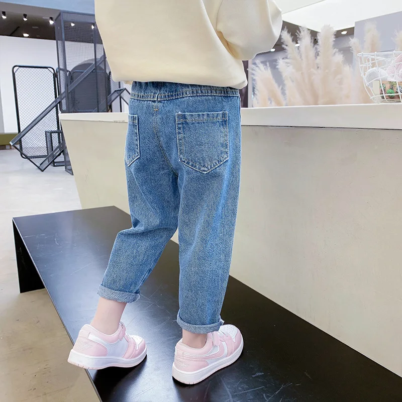 IENENS Spring Jeans Girls Straight Pants Denim Casual Trousers Kids Clothes 1-6 Years Baby Stretch Elastic Waist Bottoms