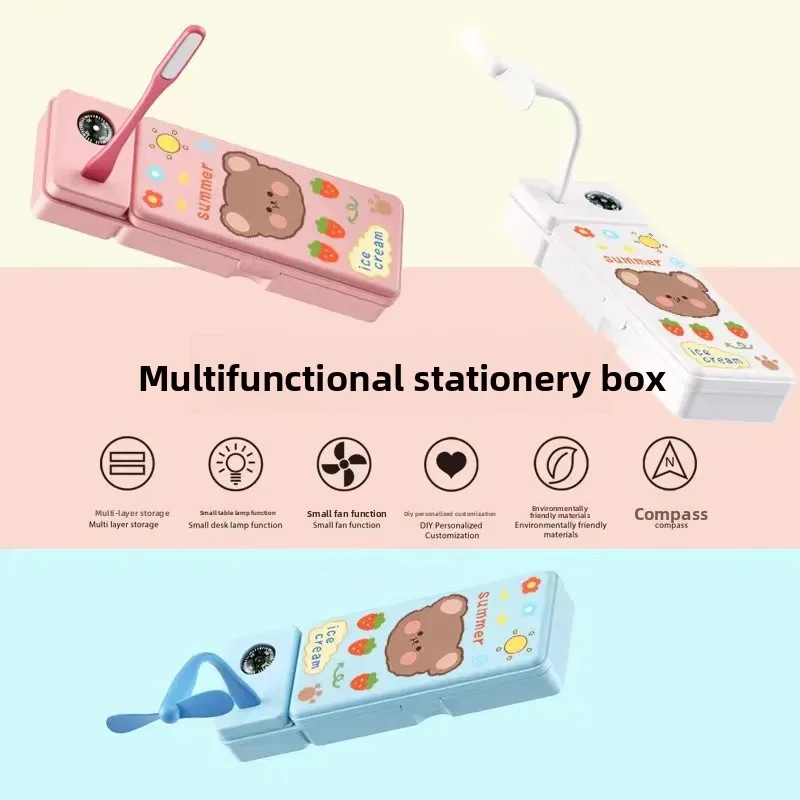 

Маленькая настольная лампа с вентилятором, пенал, многофункциональная коробка для канцелярских принадлежностей, новые модели, школьные принадлежности, студенты