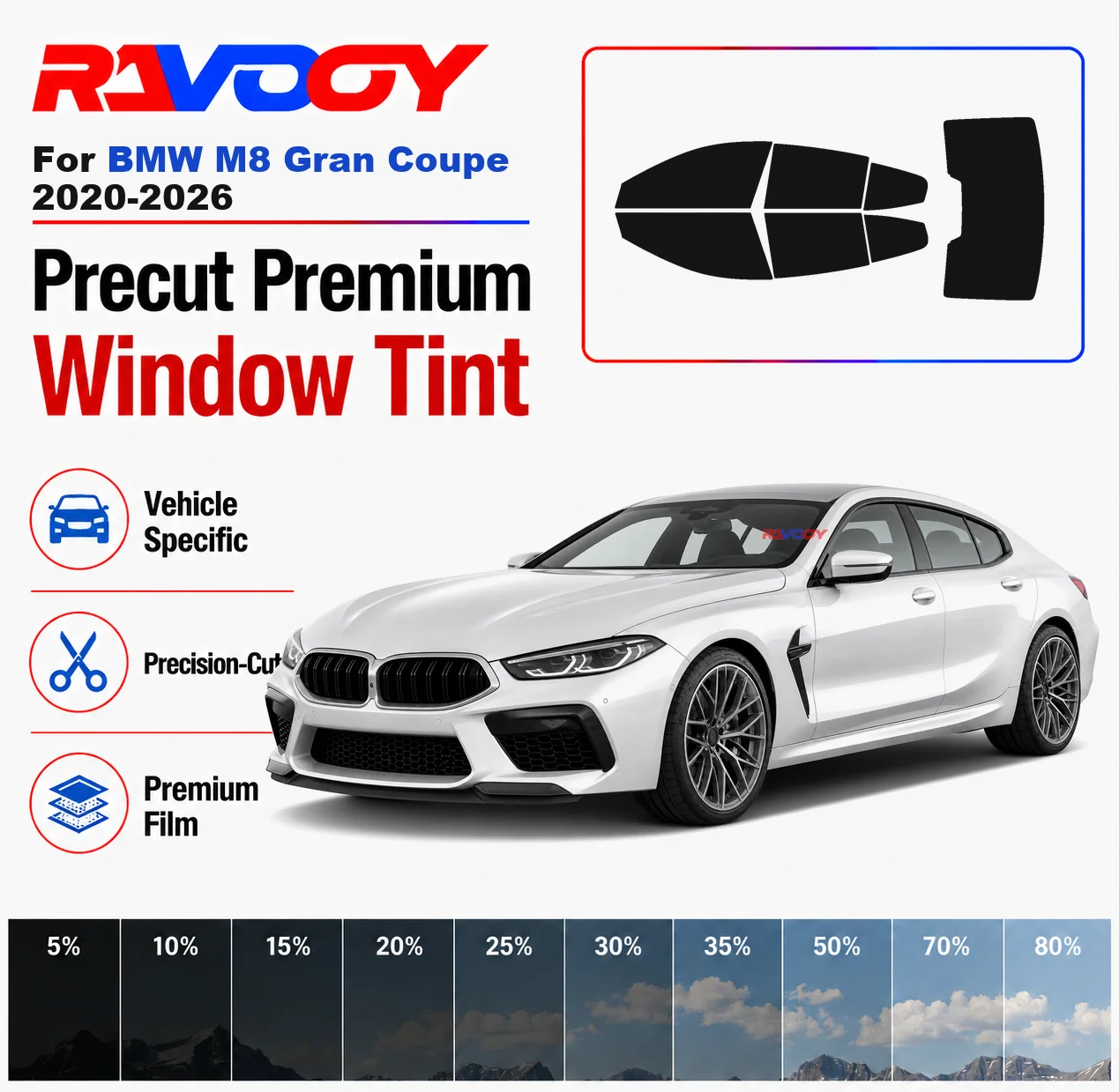 

Premium Precut Window Tint Kit Front Rear Windows Rear Windshield For BMW M8 Gran Coupe 2020-2026 Complete Set Nano Ceramic Film